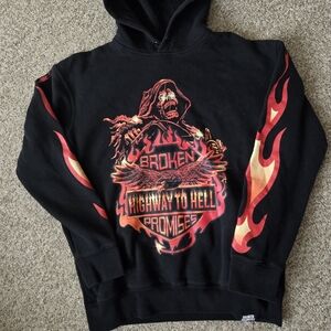 Broken Promises Grim Reaper Highway to Hell Black Hoodie Sweatshirt Sz M